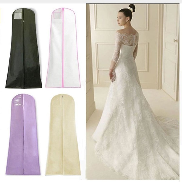 Ikke-vævet anti-støv brudekjole Kjole Beklædningspose Opbevaringsbeskyttelsesdæksel med gennemsigtig lynlåslomme（Sort）