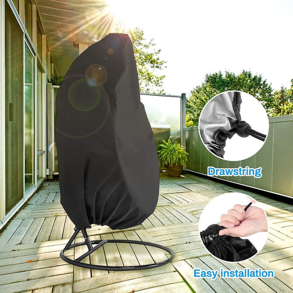 Egg Chair Cover, Swing Chair Cover Vanntett Vindtett Patio Hengekøyestol Cover Pod Chair Cover Hage Stoler Deksel 230x200cm (svart)