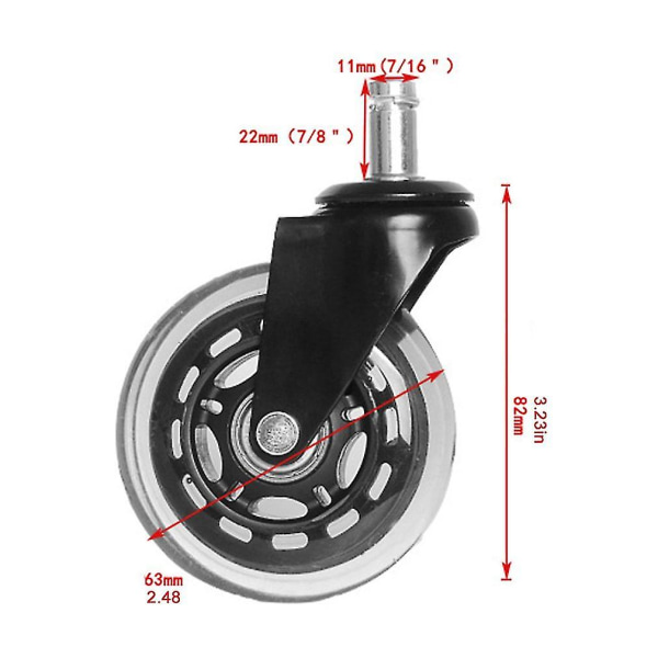 2,5 tuuman/3 tuuman PU-universaali pyörä, lukkorengas, pyörillä, musta, vahva kantavuus, läpinäkyvä pyörä, toimistotuoli, hiljainen pyörä, tarjous