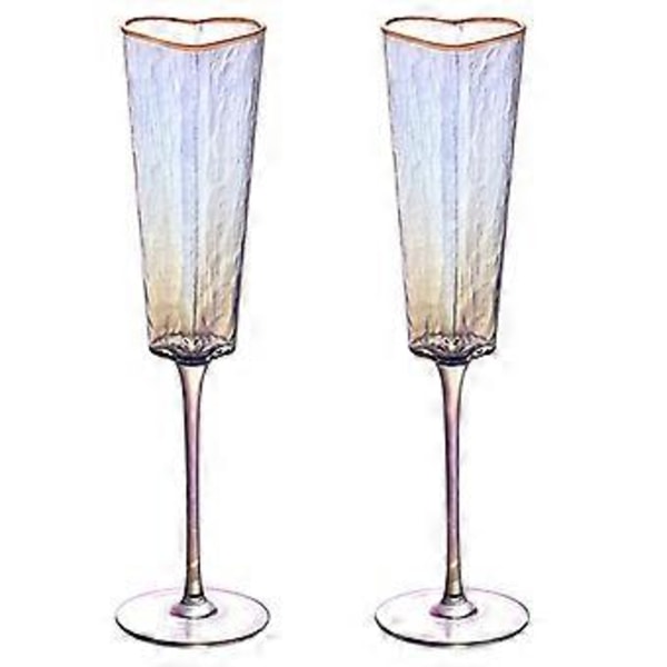2 stk. Hjerteformede vinglas Sofistikerede champagneglas med gyldne kanter Glasvarer til elegant servering af drikkevarer