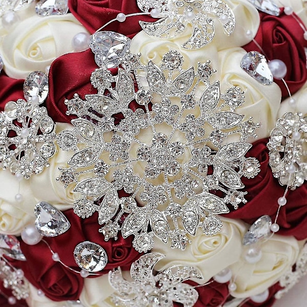Håndlavet broche brudebuket brude satin roser blomster rhinsten perler buketter bryllupsbuket kunstig buket rose buket dekoration