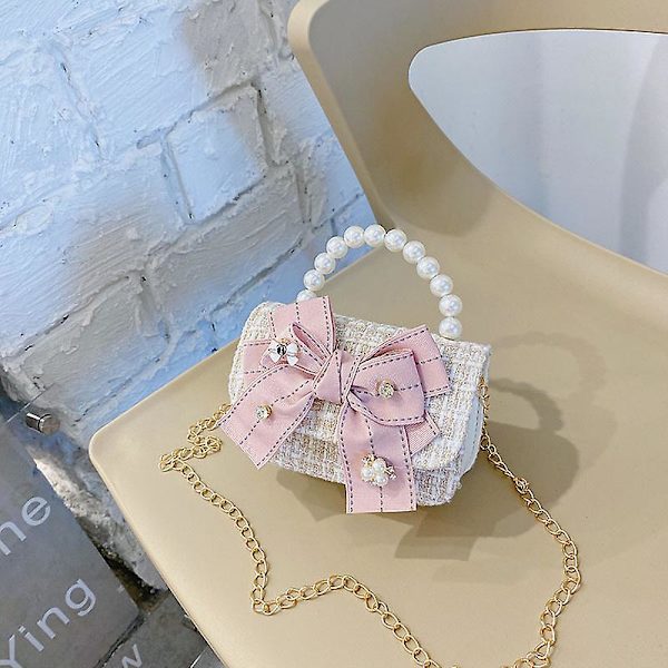 Koreanska barn mini plånböcker och handväskor söta pärla crossbody väskor för flickor små myntväska（White1）