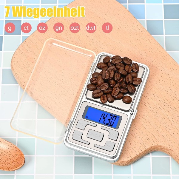 Precisionsvågar, 500g 0,01g, Fickvåg, Smyckesvåg, Tare F