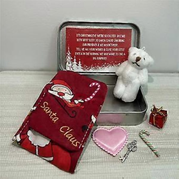 Liten Julebamse i Lommeformat med Jernboks, Mini Lommebamse Plysjleker, Søt Kosedyr Bamse Dukke Bursdag Julegaver f White Bearand Red Bag