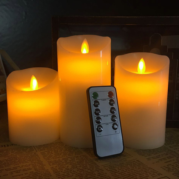 3 stk. Flammeløse søjlelys Batteridrevet ægte voks Elektrisk