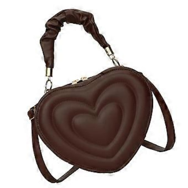 Hjärtformad Axelväska Crossbody Väska Söt Enfärgad Trendig PU Casual Satchel Crossbody Plånbok för Kvinnor Födelsedagspresent (Brun) Brown