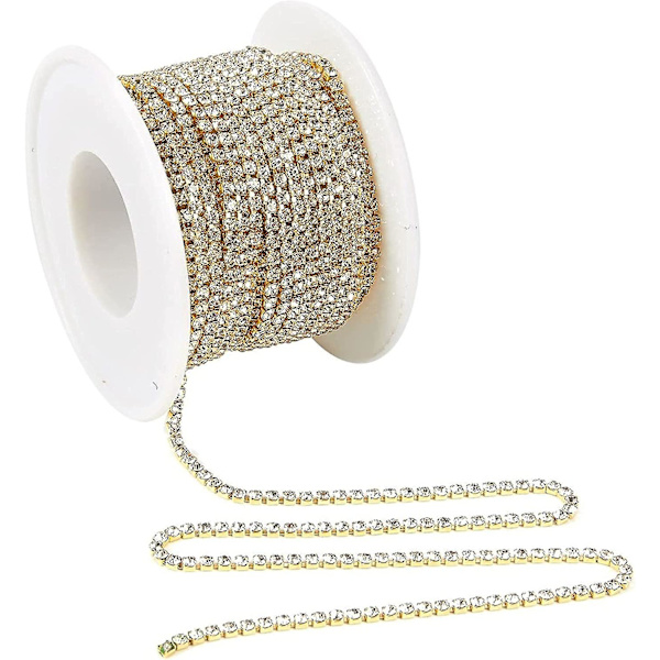 10 jaardia 2mm Strass-Kette, Gold Trim Bling String Für Diy Schmuckherstellung Basteln Schuh Charms（Gold）