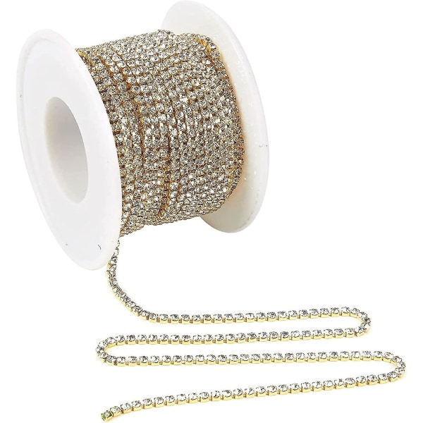 10 meter 2mm Rhinestone kæde, guld trim bling streng til DIY smykkefremstilling håndværk sko charms（guld）