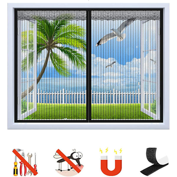 Magnetisk fönstergardin, självhäftande nätgardin magnetisk dörrgardin, automatisk stängning, för fönsterdörrar - Svart - 80x120cm