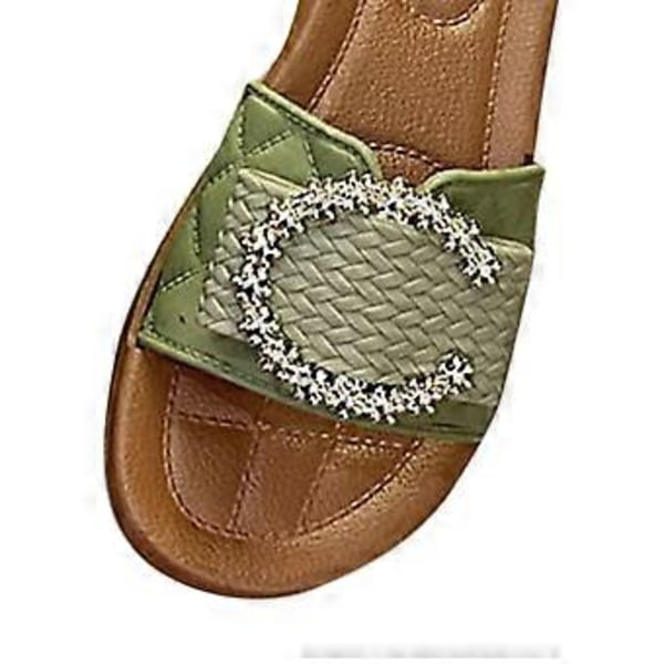 Damtofflor Slip-on Sandaler Mjuka Strand Bekväma Öppen Tå Fest Fina Halkfria Sulor Mode Slides Dam Platt Sandaler (Grön Längd 25cm) Green Length 25cm