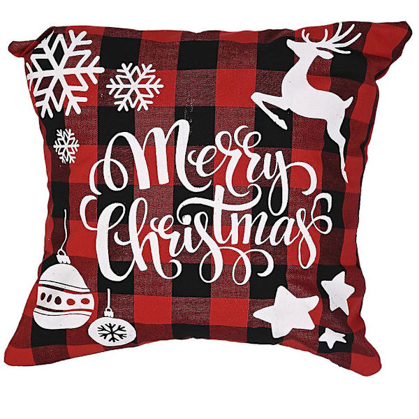 4 stk. Merry Christmas putetrekk i rutete lin til sofa