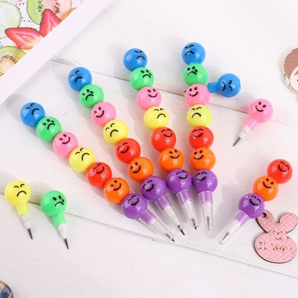 Set med 8 pennor Mini Cartoon Smiley Färgpenna Söt Stackbar