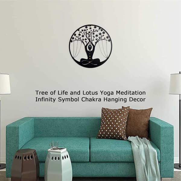 Meditation Metall Väggdekor, Yoga Livets Träd, 7 Chakra Stenar,