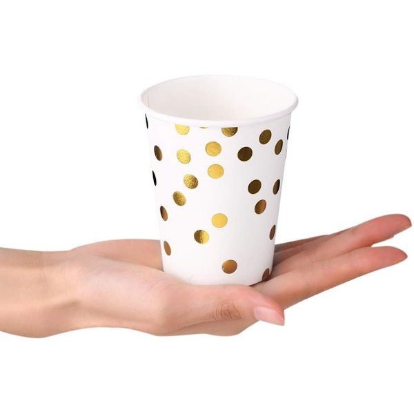 100 kpl/setti 9oz kultapisteillä leimattuja paperimukeja 100 kpl:n kultadi-setti