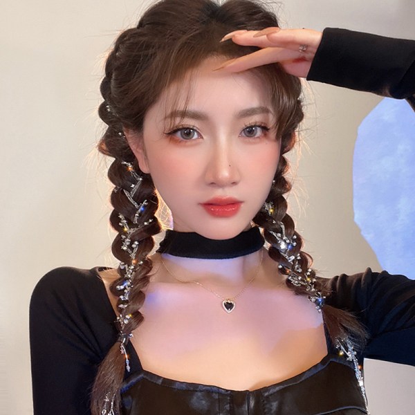 2 stk Princess Elegant Flash Diamond Hair Chain Hair Weaving Headw