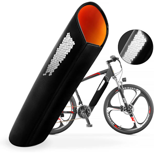 Elektrisk cykelbatteribeskytter med reflekterende mønster, til rørdiameter 28-32 cm, støv- og ridsefast rammebatteribeskytter