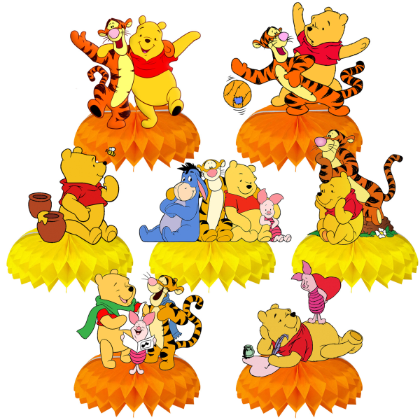 7 stk, Winnie the Pooh temafest honeycomb ball dekorasjon p