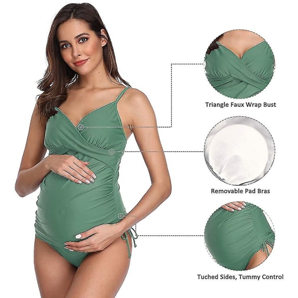 Solid gravidbaddräkt för kvinnor Retro Plum Wrap Tankini fram（M）