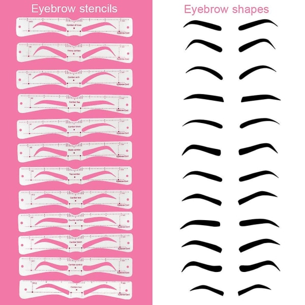 Ögonbrynsstenciler 12 stilar, återanvändbar mall för ögonbrynsformare med huvudband och ögonbrynshyvel för kvinnor
