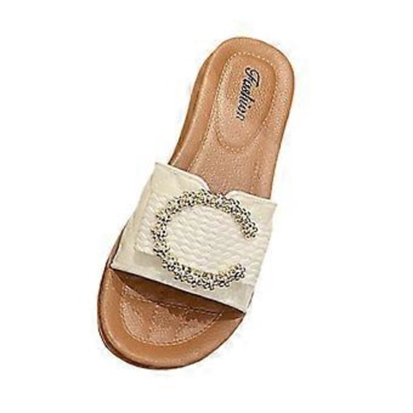 Damtofflor Slip-on Sandaler Mjuka Strand Bekväma Öppen Tå Fest Fina Halkfria Sulor Mode Slides Dam Platt Sandaler (Vit Längd 23.5cm) White Length 23.5cm