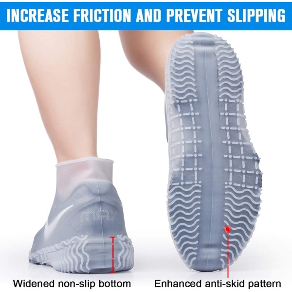 Vattentäta skoöverdrag, återanvändbara skoöverdrag i silikon med halkfri förstärkt sula för regniga och snöiga dagar för män, kvinnor（Vit，39-42）