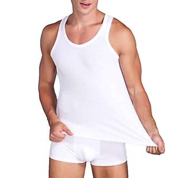 Ærmeløs tanktop til mænd, rund hals, slank pasform, blød bomuld, afslappet sportsvest til løb (XLWhite) White XL