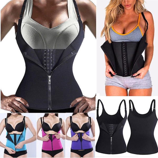 Justerbar Tre-knappet Lynlås Vest Shapewear Hjem Udendørs Fitness Tøj Sort Korset (S)