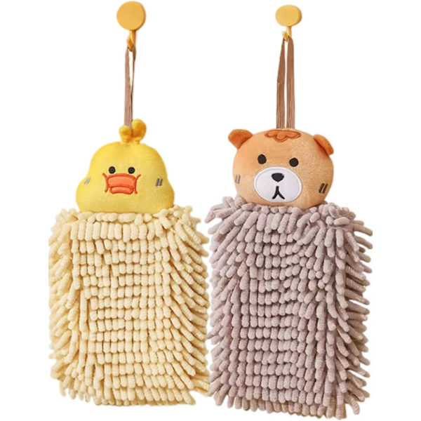 2-pack handdukar i chenille med djurmotiv, dubbelsidiga chenillehanddukar
