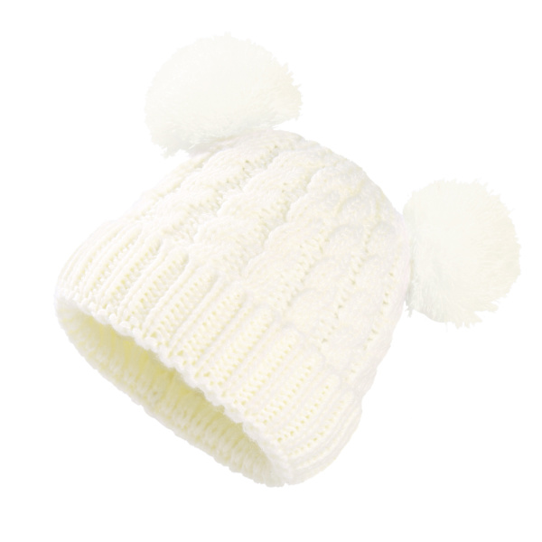 Baby Pullover Hat Dubbel Boll Barnmössa Höst och Vinter Varm Mössa (vit)