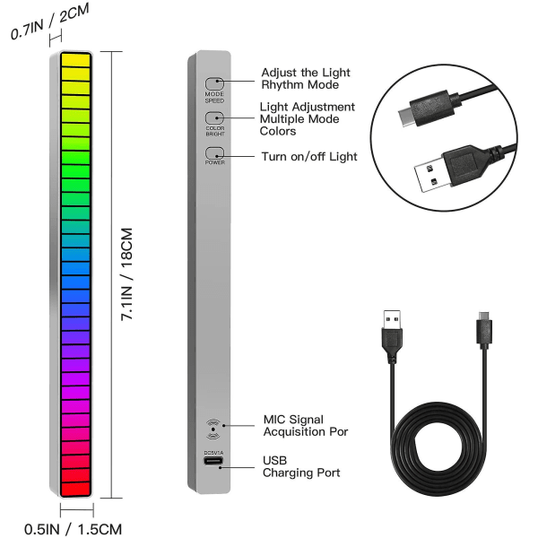 2 stk. Rgb stemmeaktivert opphenting rytmelys, oppladbar Usb lydkontroll omgivelseslys bil rytmelys 32 bit musikk