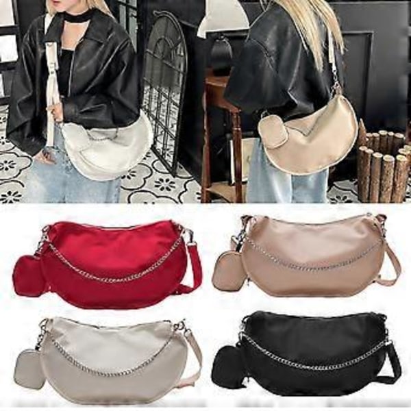 Trendig Crossbody-väska i nylon, avslappnade dumpling-väskor, underarmsväska för unga modeintresserade, axelväska med justerbar rem - Svart Black