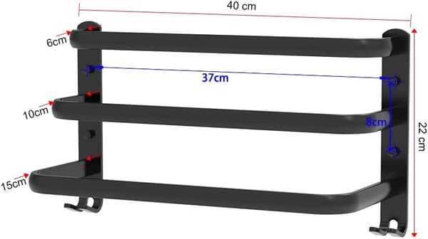 Vægmonteret håndklædeholder (sort, 40CM), håndklædeholder til badeværelse, håndklæde