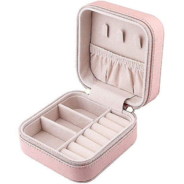 Læder Rejse Smykke Opbevaring Display Etui Bærbar Ørering Halskæde Opbevaringsboks (pink)