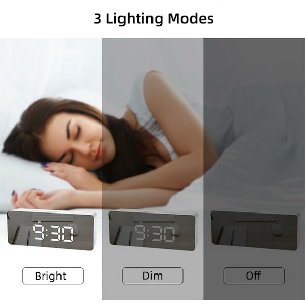 Svart LED Digital Spegelbord Klocka Datum Temperaturvisning För