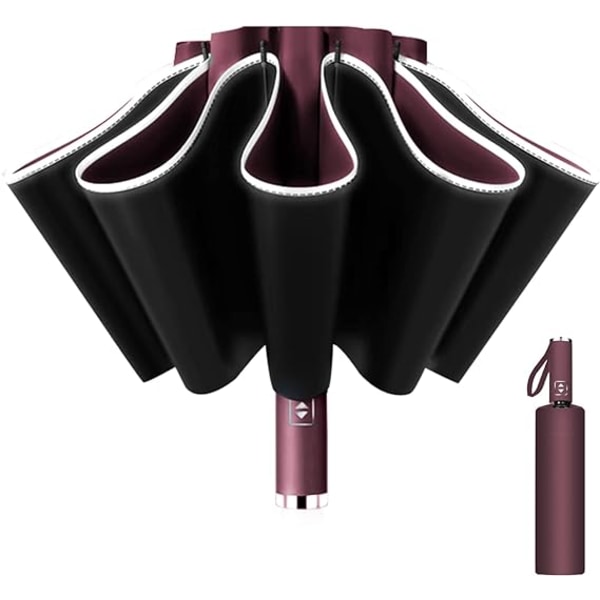 Paraply med refleksstriber i sort - rød gummi, unisex aut