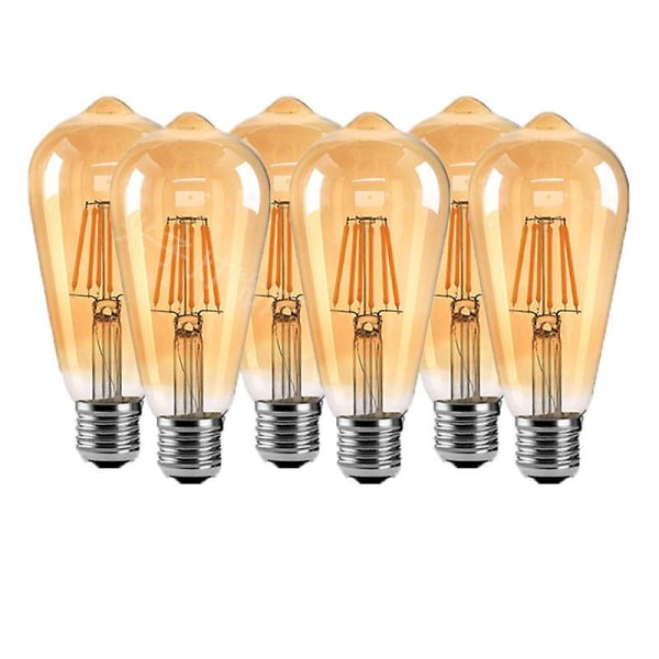 Led-ljuskällor 6-pack, Edison-ljuskällor 6w bas vintage led-ljuskällor, bärnstensfärgade ljuskällor varmt vitt ljus