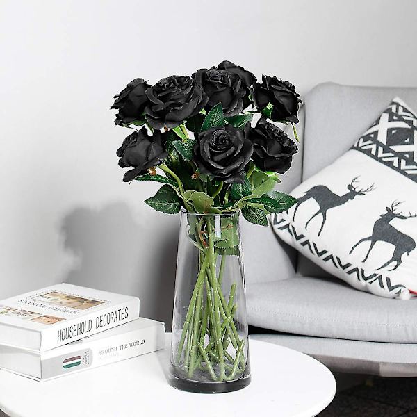 Konstgjorda rosor blommor arrangemang siden bukett för hemfester bröllopsdekoration (svart)（10PCS）
