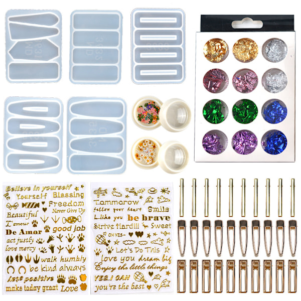 Hårklämma silikonform konst, DIY handgjord flicka hårklämma kristall droppform set, A