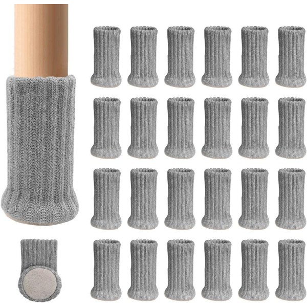 24 paria liukuesteisiä neulottuja huonekalusukkia tuolin jalkoihin, estävät naarmuja ja vähentävät melua, liikkuvat helposti, harmaa Grey