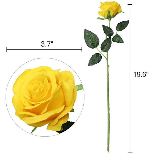 Artificiella sidenrosor, enstaka stjälk, realistiska falska rosor för bröllopsbukett, blommor, 10 st (blå)（gul）