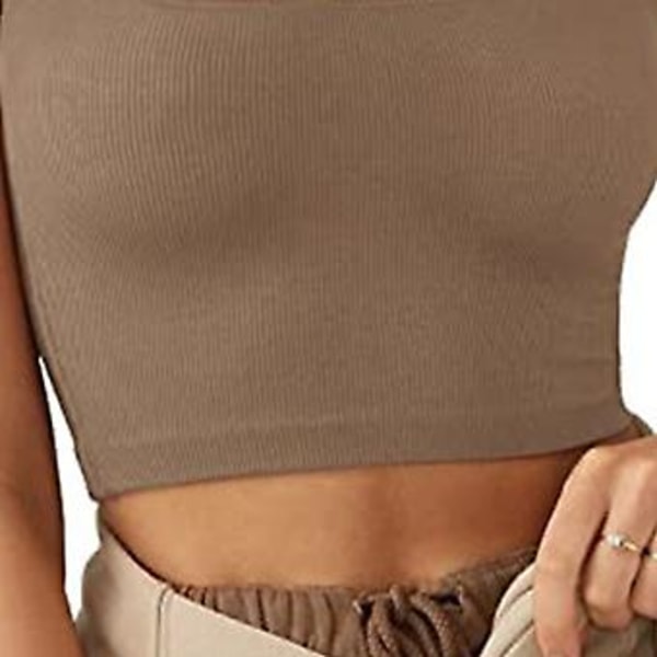 Kort Ærmeløs Tank Top Firkantet Hals Ren Farve Komfortabel Moderigtig Åndbar Casual til Fest Shopping (SBrown) Brown S