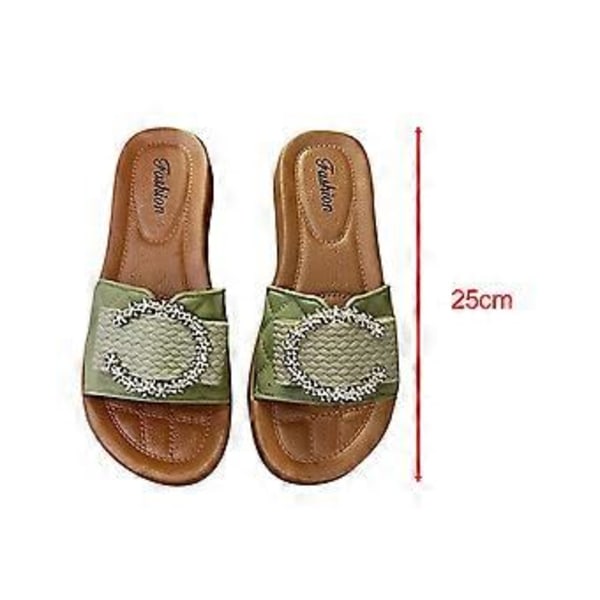 Damtofflor Slip-on Sandaler Mjuka Strand Bekväma Öppen Tå Fest Fina Halkfria Sulor Mode Slides Dam Platt Sandaler (Grön Längd 25cm) Green Length 25cm