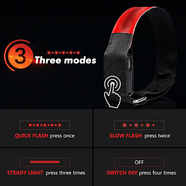 2 st återuppladdningsbara LED-armband | Hög synlighet LED-löparlampor för löpare | Reflekterande löparväxel Lyser upp armband（Röd）