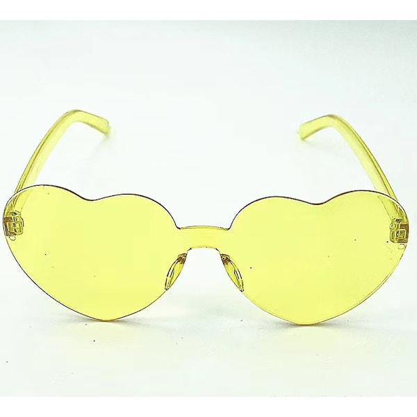 2 stk. Hjerteformede Rimless Valentines Solbriller Candy Farve Rammeløse Kærlighedsbriller Tonet Briller（Gul）