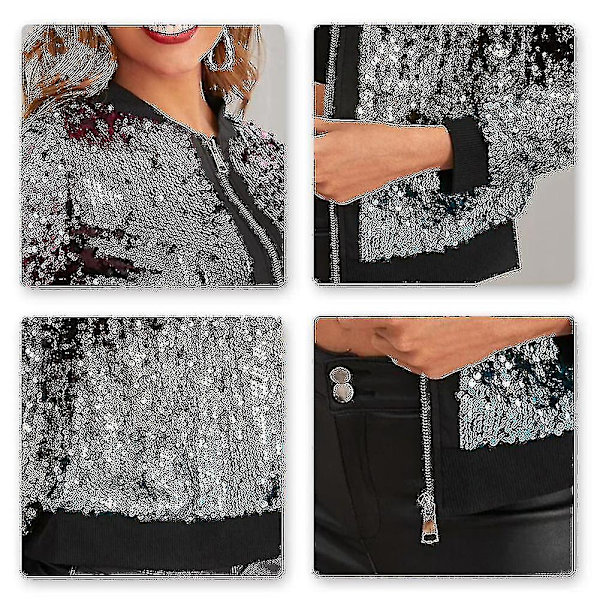 Kvinners trend sequin søm sydd kortere topp jakke knapp lilla-s Aespa