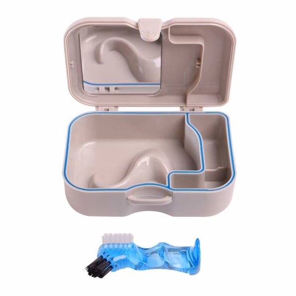 1 PC Denture Case Bath Container and Brush with Mirror False Teet