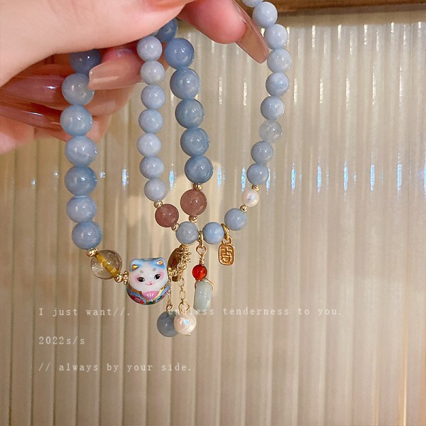 Fashion Pearl Crystal Kitten Bracelet Cute Temperament Girl Brace