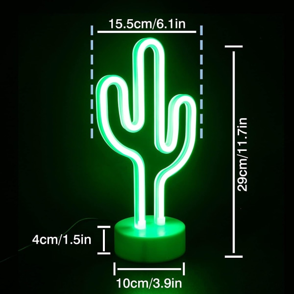 Kaktus Neon Skilt - Kaktus LED Skilt Dekor - Batteri USB-drevet H