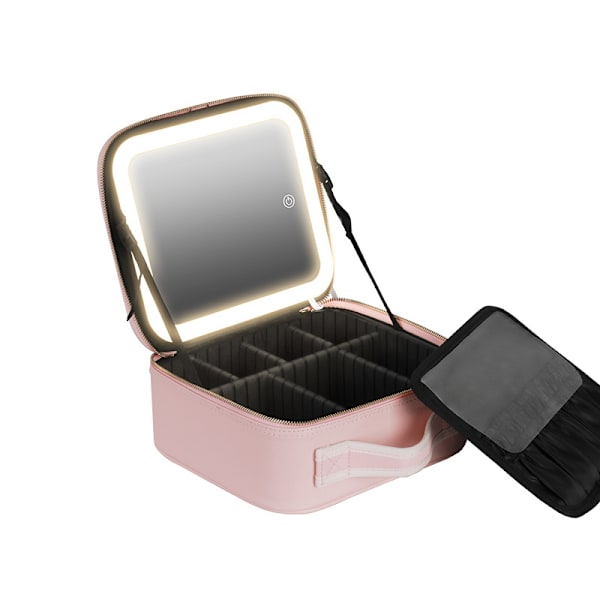 (Pink) Kosmetikpung med LED-belyst spejl