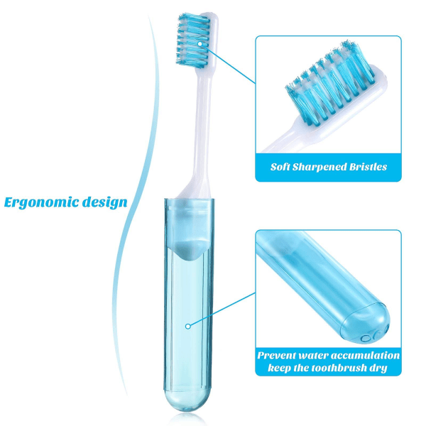 6 delar resetandborste Mini resetandborstesats. Vikbar tandborste levereras med en tandborstelåda för resor